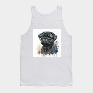 Black Pug Watercolour Style Painting Tank Top